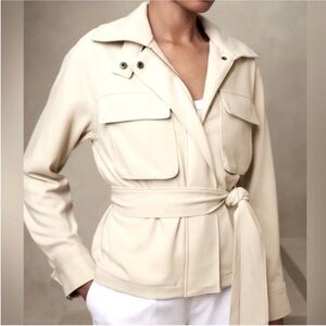 Banana Republic NEW Zip Front Tied Waist Jacket Oyster Pearl Womens XL Pockets